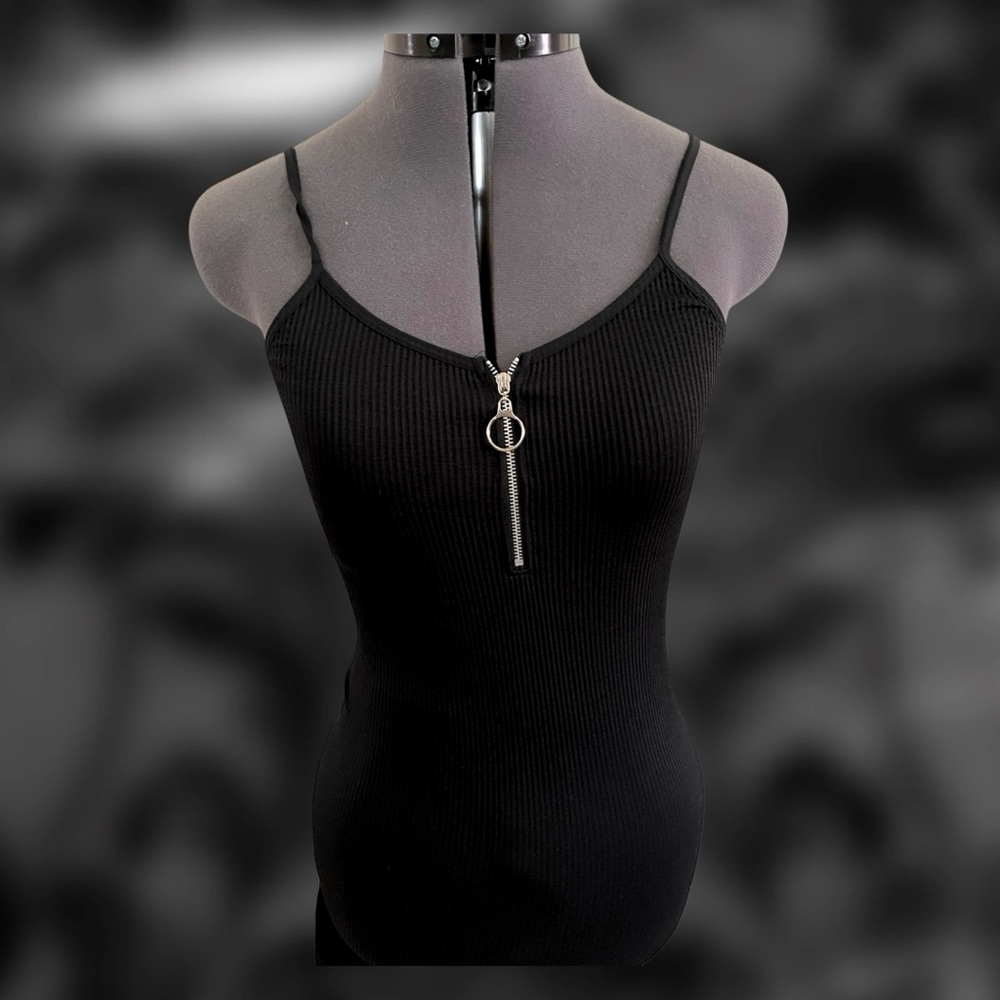black ribbed bodysuit romper